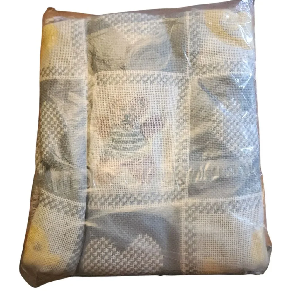 American Weavers Jaquard Throw Blanket Blue White Check Hearts & Bears 36